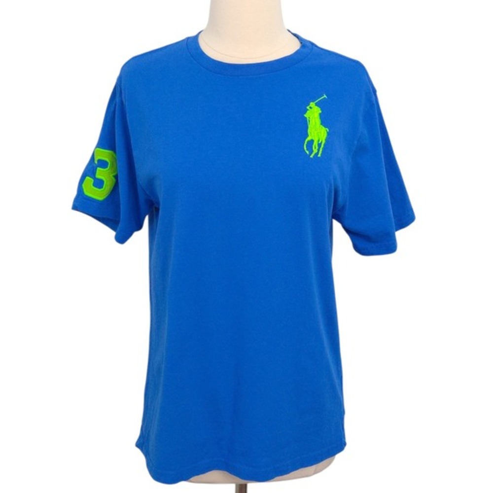 Polo Ralph Lauren Blue & Neon Green Big Pony #3 Short Sleeve T-Shirt- Kid Boys L